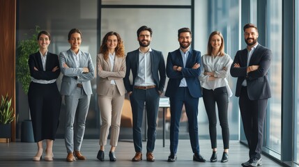Fototapeta premium Executive Team Silhouette: Diverse Business Leaders Overlooking Cityscape - Partnership, Strategy, and Vision