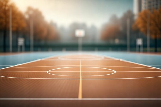 Basketball court wide view. all cort in a little defocus bacground