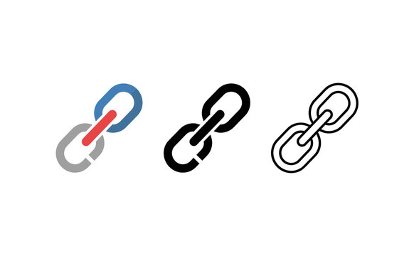 Minimalist chain links icons set in blue and black style against white background