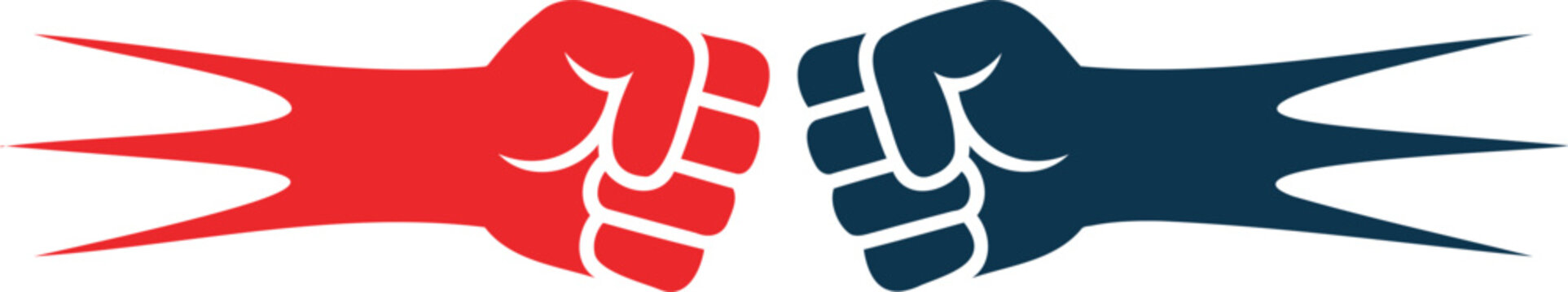 Two punching fists in red and dark blue motion speed lines