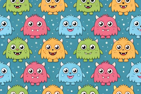 Funny doodle monsters seamless pattern for prints, designs and coloring books
