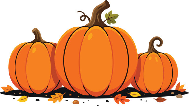 Autumn Pumpkins Vector Illustration with Fallen Leaves for Thanksgiving and Halloween