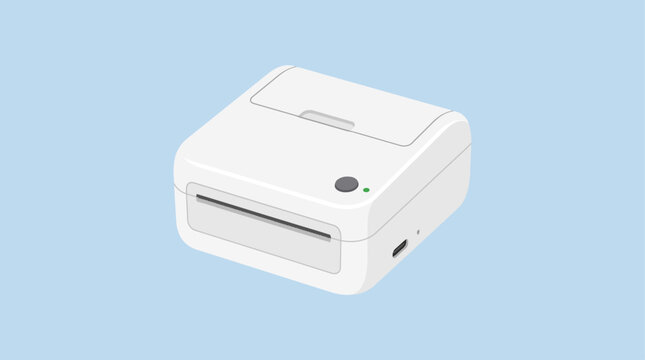 Mini thermal printer illustration with a clean and simple design against a light blue background