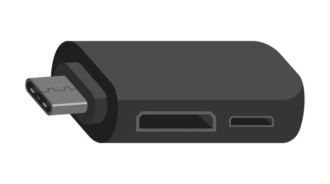 Compact black USB-C card reader vector illustration isolated on white background, data transfer device