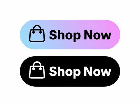 Modern shop now button with shopping bag icon and gradient background