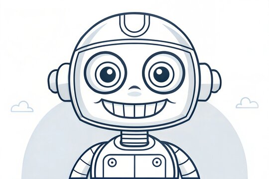 line drawing cartoon happy robot