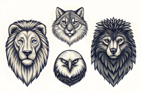 set of vector drawings on the theme of predators are drawn by hand with ink