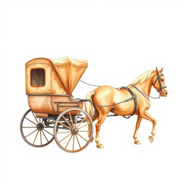 Vintage horse-drawn carriage illustration isolated on white background
