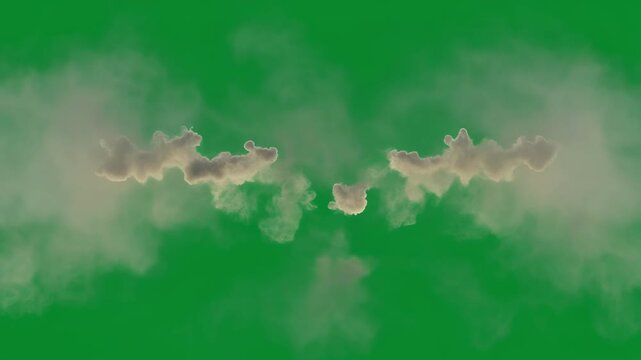 Realistic thick cloud smoke trail effect overlay on solid green screen background for video compositing