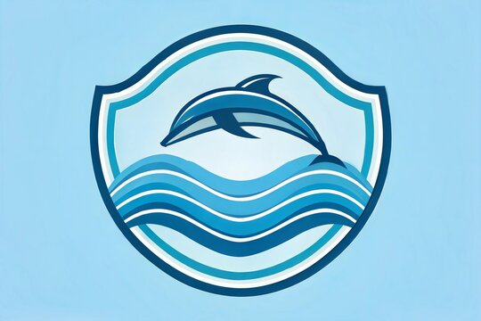 collection with abstract emblem of dolphin and sea wave