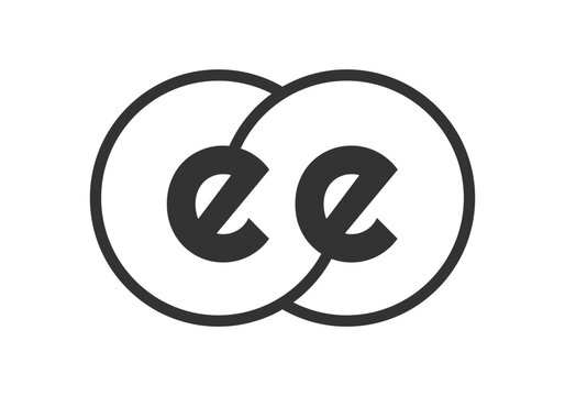 EE business company emblem with outline rounds and letters e e. Logo template of two merged circles for brand identity, logotype. Vector Infinity symbol