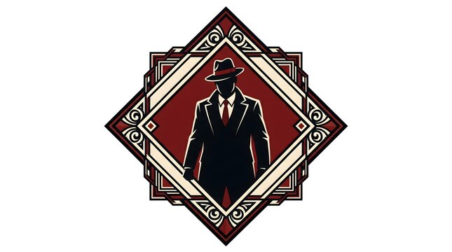 Mysterious gangster silhouette in vintage art deco frame