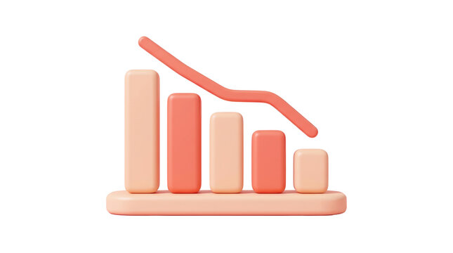 3D Bar Chart Showing Downward Trend with Line Graph.