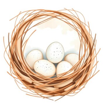 Bird nest with speckled eggs isolated vector illustration