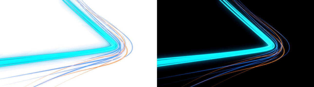 Light trail cyan sharp angle bend with orange accents PNG, Transparent and Black Background Versions for modern digital designs