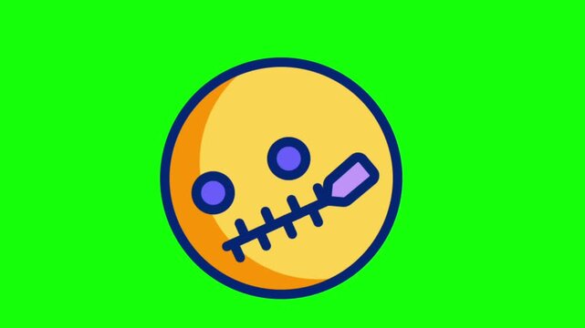 Zip mouth emoji icon animation with green screen background for digital design and social media usage