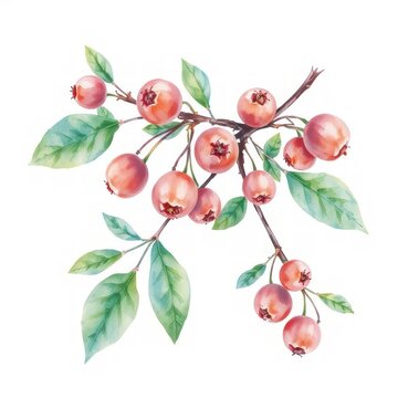Watercolor illustration of Juneberry branches with ripe berries
