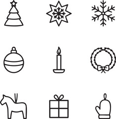 Fototapeta premium Christmas Icons Set with Tree, Snowflake, Wreath, Candle, and Ornament Design