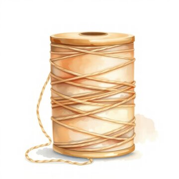 Watercolor illustration of a wooden spool with twine string
