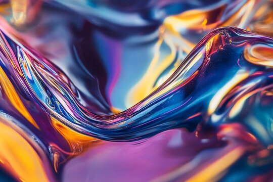 Iridescent fluid liquid metal abstract background with flowing wave shapes for digital design and artistic visualization.