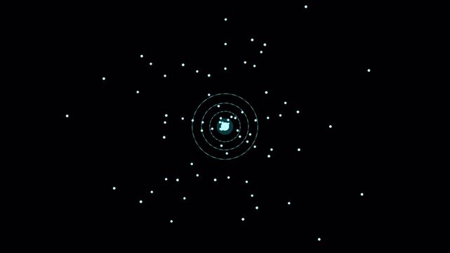 Futuristic digital network connection node with glowing blue concentric rings and floating data particles seamless background 4K animation alpha chanel