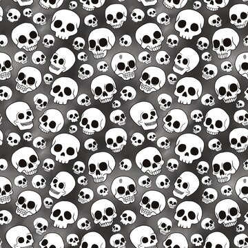 Spooky White Skulls Seamless Pattern on Dark Background