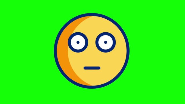 Animated yellow emoji face with blushing cheeks and blinking eyes on a green screen chroma key background