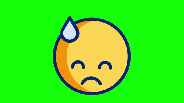 Sad emoji animation with sweat drop and green screen background for video editing and content creators