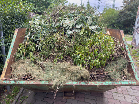 Garden Waste Container at Recycling Center in Autumn