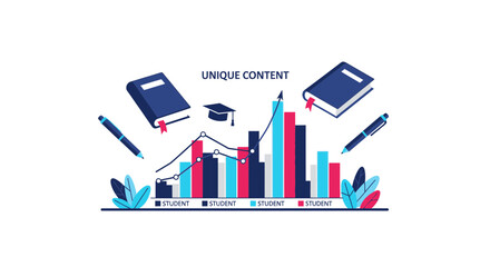 Obraz premium Education Data Analytics and Student Growth Illustration with Progress Charts