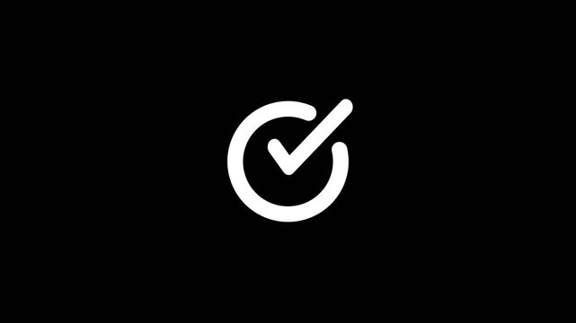 Check mark icon white color. check mark animation motion. Animated tick mark icon with circle loading animated