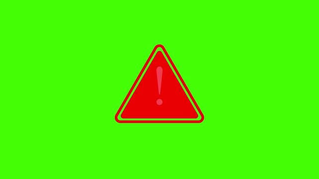 Critical warning red alert icon animation with exclamation mark on green screen in 4K video.