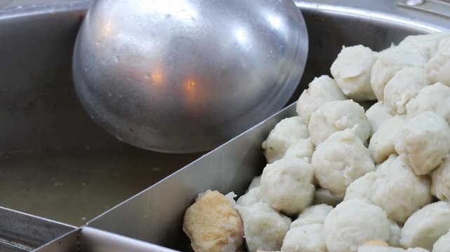 Commercial Street Food Station with Fish Balls and Soup Pot