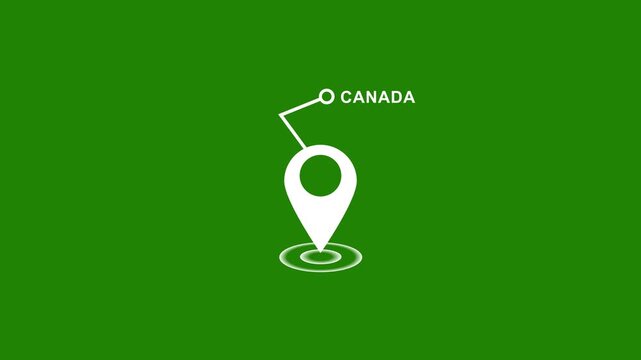 Animated canada map location pin with pulsing radar effect on green screen background, for travel, logistics, business, and geographic, data visualization projects, and presentations