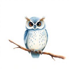 Obraz premium Cute cartoon owl perched on a tree branch isolated on white