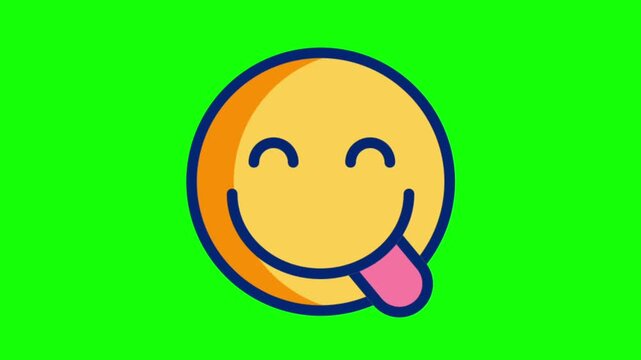 Happy smiling emoji with tongue sticking out animation on a green screen background for video editing