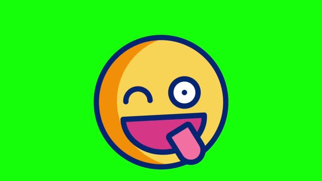 Funny silly emoji sticking out tongue animation with green screen background for video editing