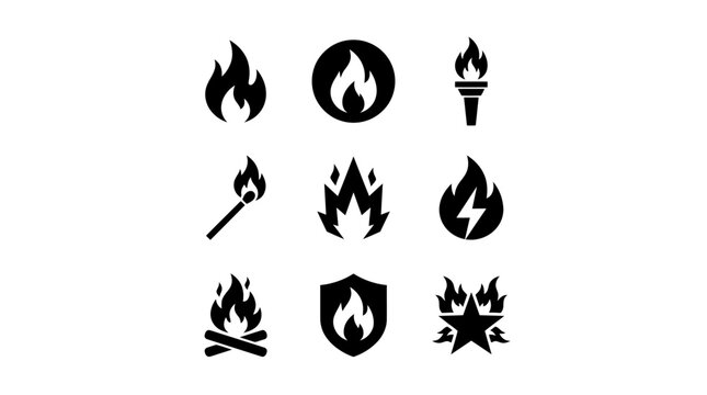 Black fire icons on white background.