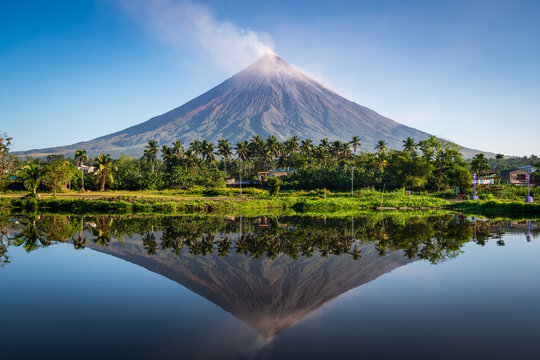  Mount Mayon with lake reflection, Albay, Philippines 