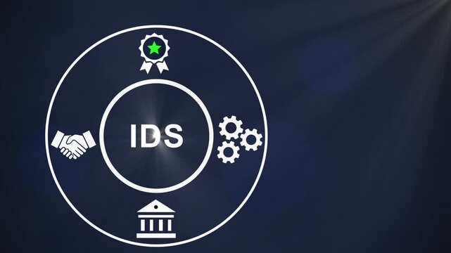 Ids corporate infographic animation featuring dynamic business gear mechanisms, banking symbols, and success badges for modern financial technology, data security, and strategic management
