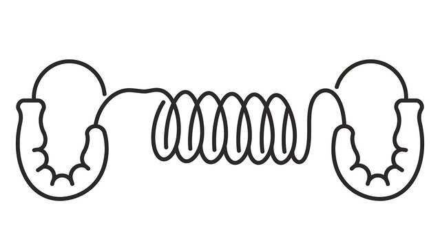 Coiled spring with metal components white background.