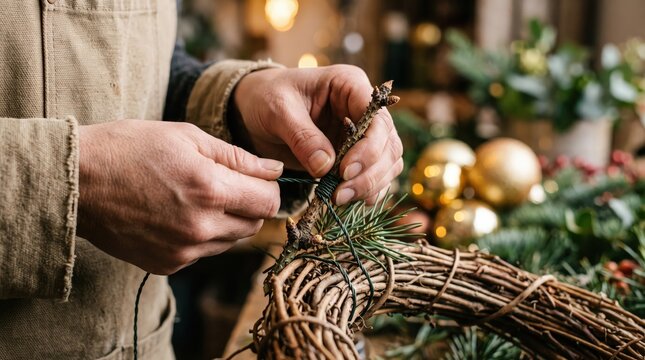 Holiday wreath crafting hands workshop handmade christmas decor