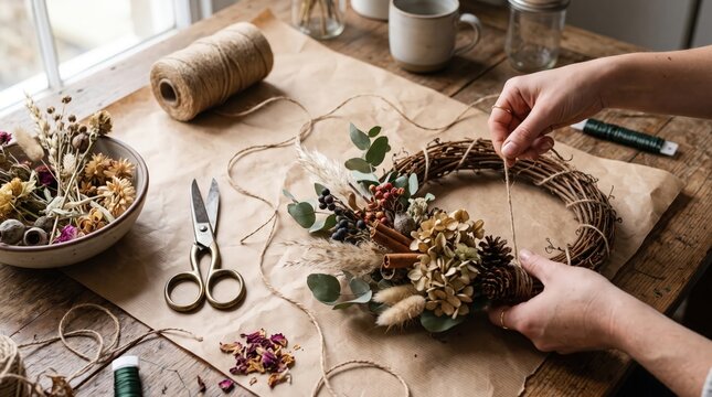 Holiday wreath crafting handmade seasonal home decor workshop