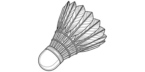 Naklejka premium Detailed shuttlecock illustration with feathers on simple blank surface.