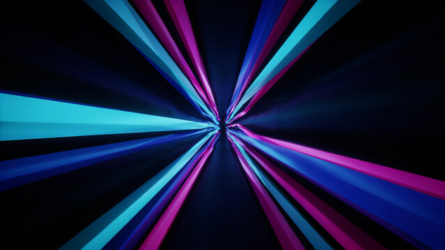 A dynamic tunnel effect with streaks of glowing blue and purple light, creating a sense of speed and motion blur