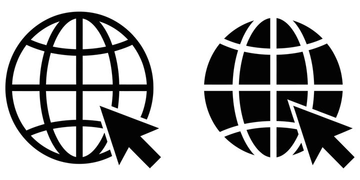 Global internet network globe with mouse cursor for website access.
