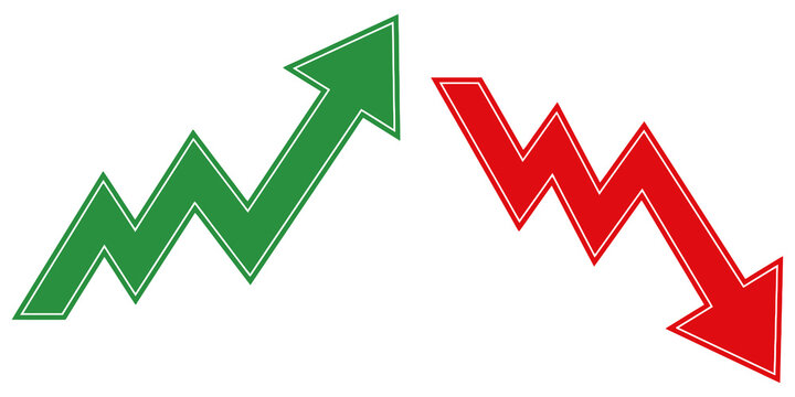 Stock market profit loss arrows on alpha layer for financial growth.