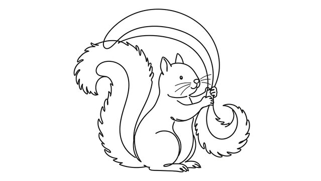 Colorful squirrel holding rainbow white background.