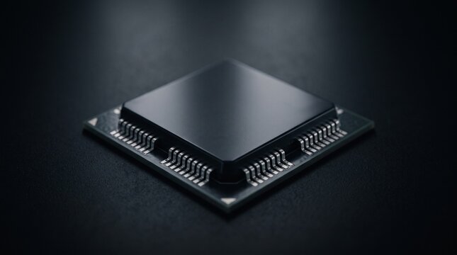 Glossy black microchip with silver electrical connections