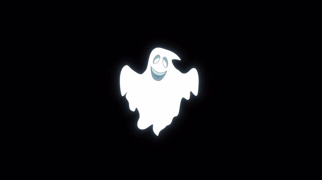 Cute cartoon ghost character flying loop animation with transparent background
